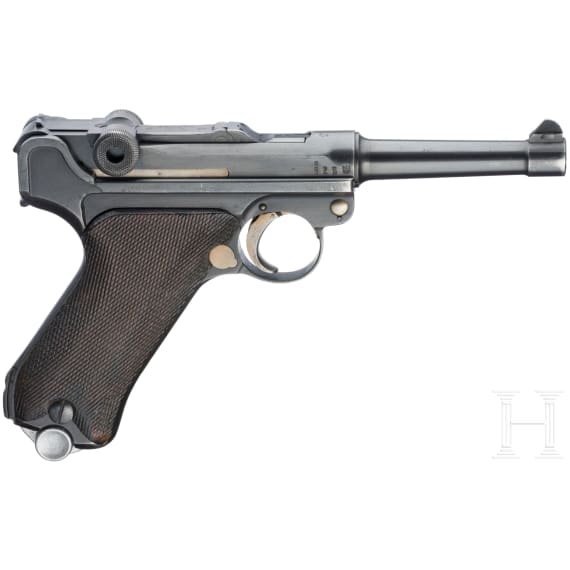 Pistole 08, Erfurt 1913, Simson-Rework, Landj&auml;gerei, mit Koffertasche
