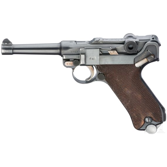Pistole 08, Erfurt 1913, Simson-Rework, Landj&auml;gerei, mit Koffertasche