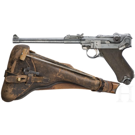 An Artillery Luger by Erfurt, 1914, with holster and shoulder stock