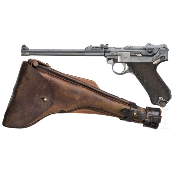 Lange Pistole 08, Erfurt 1914, mit Brett und Tasche