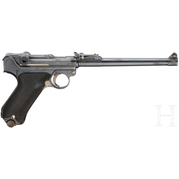 Lange Pistole 08, Erfurt 1914, mit Brett und Tasche