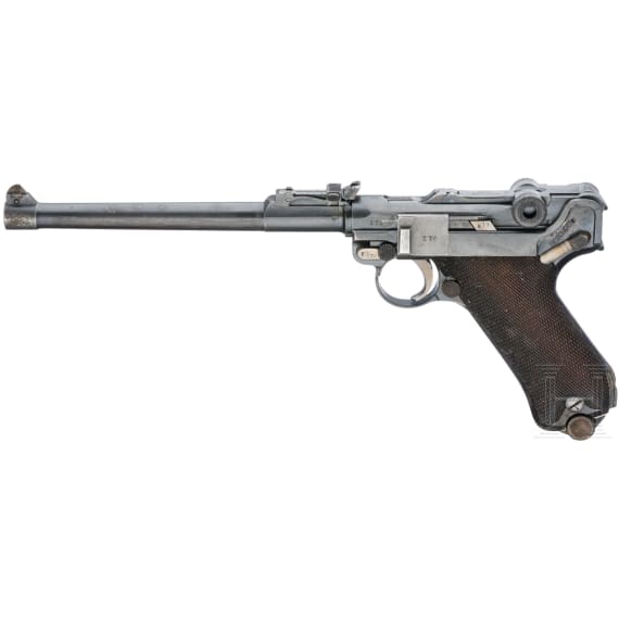 Lange Pistole 08, Erfurt 1914, mit Brett und Tasche