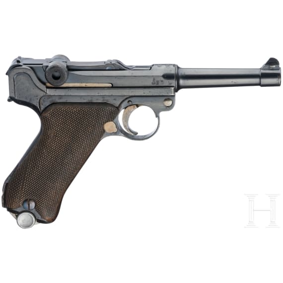 A Luger pistol by Erfurt, 1918/1920, Reichswehr, police, both safeties, two matching magazines, holster