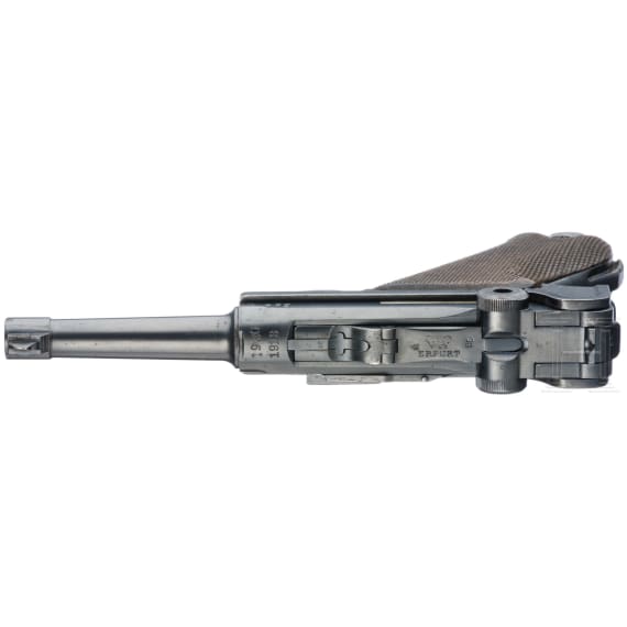 A Luger pistol by Erfurt, 1918/1920, Reichswehr, police, both safeties, two matching magazines, holster