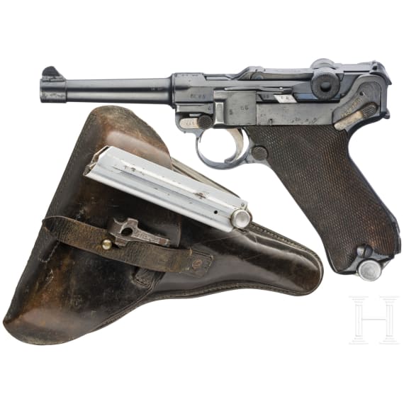 A Luger pistol by Erfurt, 1918/1920, Reichswehr, police, both safeties, two matching magazines, holster