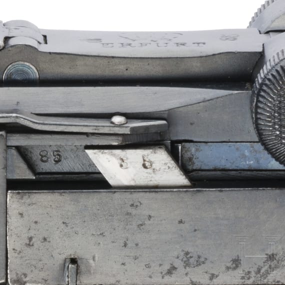 A Luger pistol by Erfurt, 1918/1920, Reichswehr, police, both safeties, two matching magazines, holster