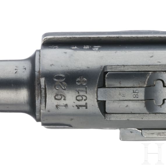 A Luger pistol by Erfurt, 1918/1920, Reichswehr, police, both safeties, two matching magazines, holster