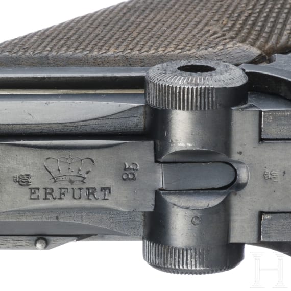 A Luger pistol by Erfurt, 1918/1920, Reichswehr, police, both safeties, two matching magazines, holster