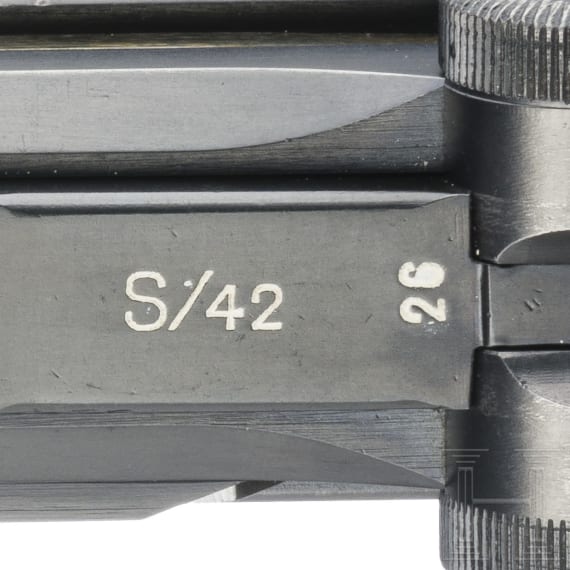 A Luger pistol by Mauser, code "G - S/42", with holster; Kriegsmarine
