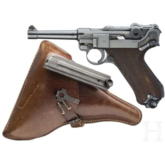 A "K&uuml;" marked Luger pistol by Mauser, code "41 - byf", 2 matching mags, holster; Luftwaffe