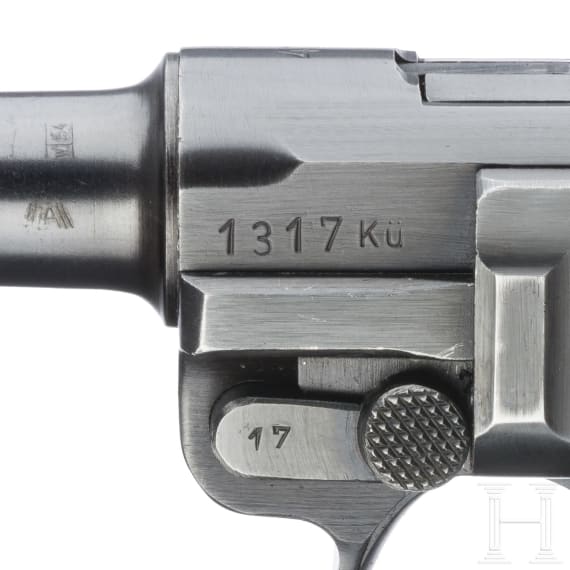 A "K&uuml;" marked Luger pistol by Mauser, code "41 - byf", 2 matching mags, holster; Luftwaffe