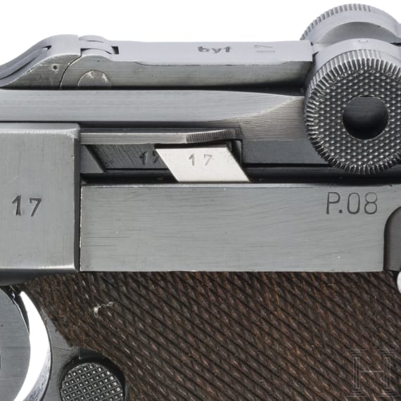 A "K&uuml;" marked Luger pistol by Mauser, code "41 - byf", 2 matching mags, holster; Luftwaffe