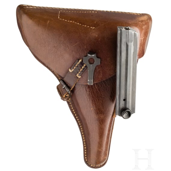 A "K&uuml;" marked Luger pistol by Mauser, code "41 - byf", 2 matching mags, holster; Luftwaffe