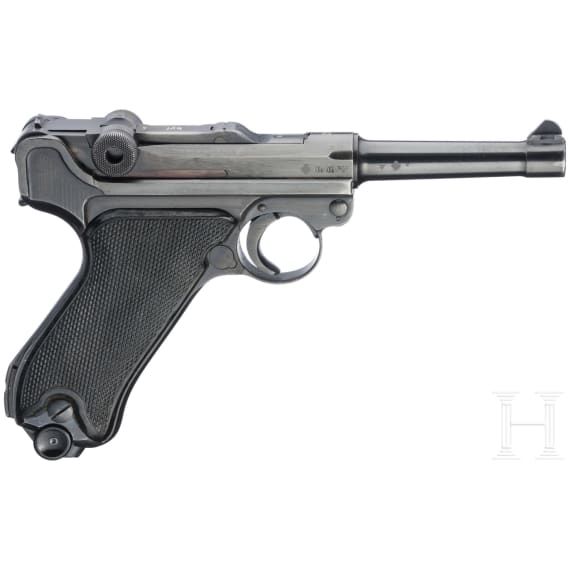 Pistole 08, Mauser, Code "42 - byf" mit SS/Totenkopf und Koffertasche