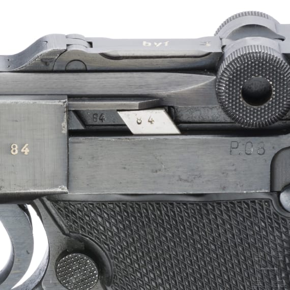 Pistole 08, Mauser, Code "42 - byf" mit SS/Totenkopf und Koffertasche