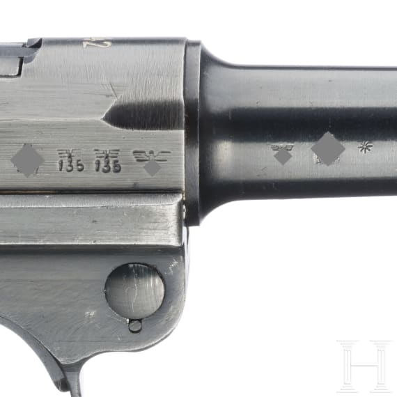 Pistole 08, Mauser, Code "42 - byf" mit SS/Totenkopf und Koffertasche