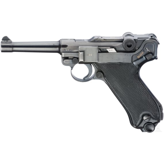 Pistole 08, Mauser, Code "42 - byf" mit SS/Totenkopf und Koffertasche