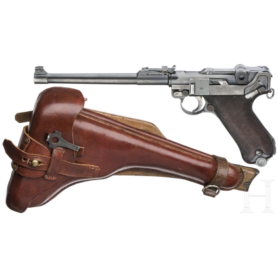 An Artillery Luger by Mauser, 1936, with shoulder stock and holster, Lithuanian contract