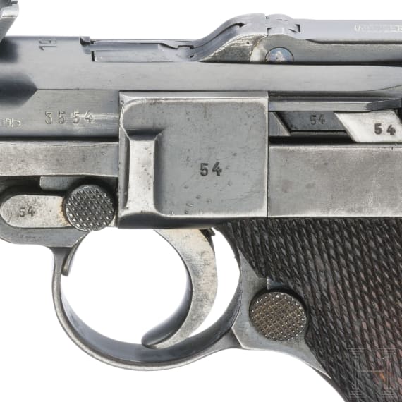 An Artillery Luger by Mauser, 1936, with shoulder stock and holster, Lithuanian contract