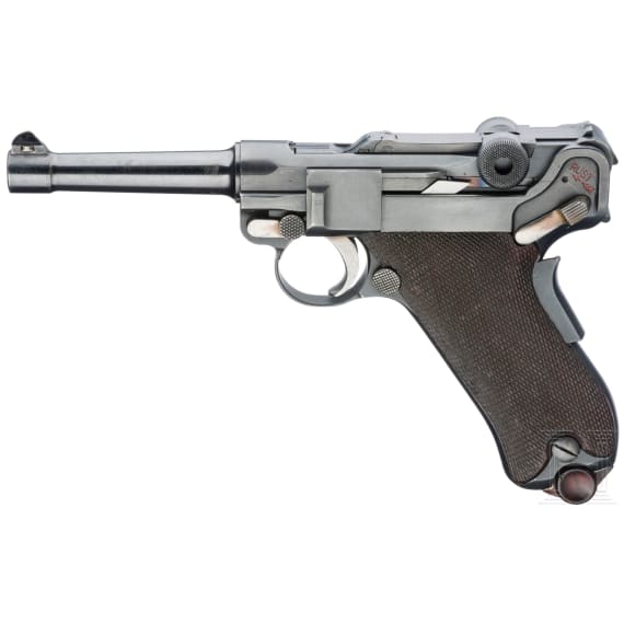 A Luger pistol Mod. 1906 by Vickers Ltd., Commercial, Dutch trial gun in wooden case