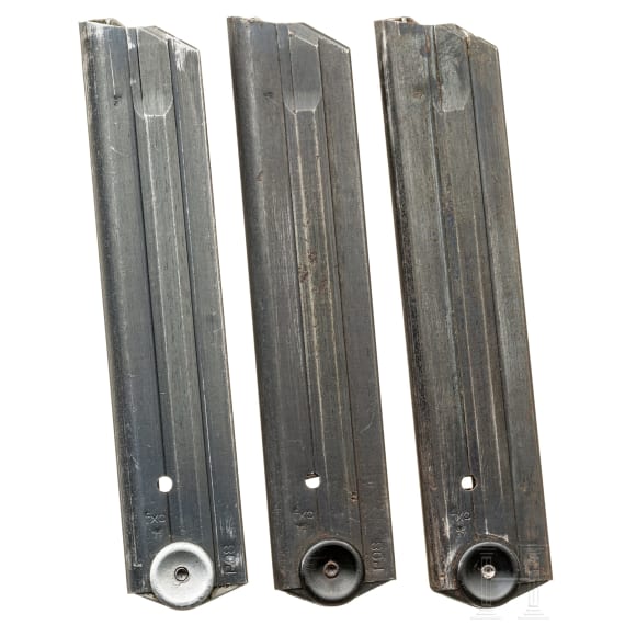 Three Haenel magazines ("fxo") for Luger pistols, Wehrmacht