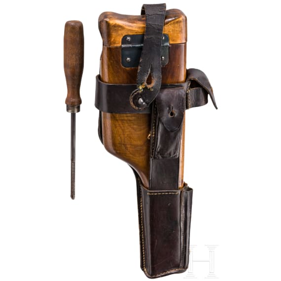 Shoulder stock and leather harness for a Mauser C 96/16