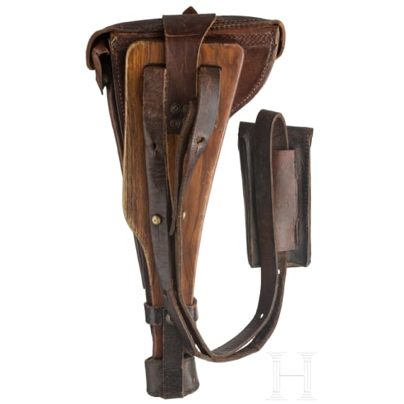 A holster for a Persian Artillery Luger, with shoulder stock and double magazine pouch