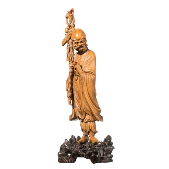 Buchsbaum-Figur des Damo (Bodhidharma), China, Qing-Dynastie