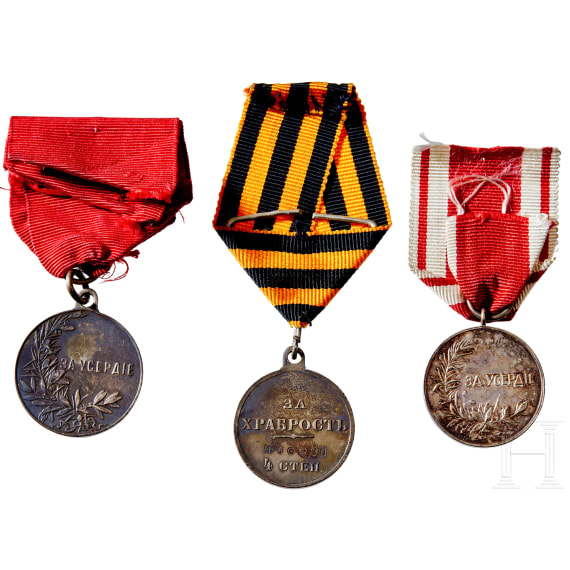 Zwei Medaillen f&uuml;r Eifer und eine f&uuml;r Tapferkeit, Russland, um 1900 - 1916