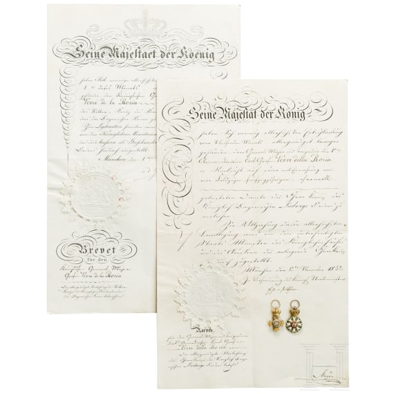 Carl Askan Verri della Bosia (1790 - 1878) - zwei bayerische Ordensminiaturen und zwei Urkunden