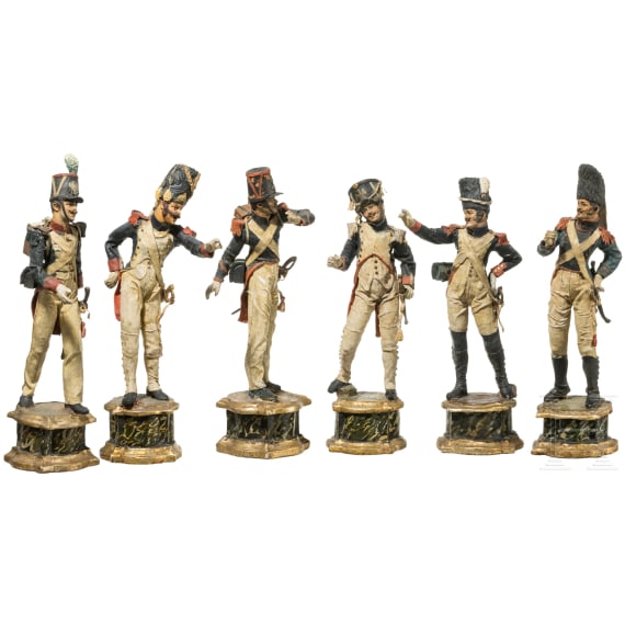 Sechs Uniformfiguren der franz&ouml;sischen Infanterie, 1. H&auml;lfte 19. Jhdt.