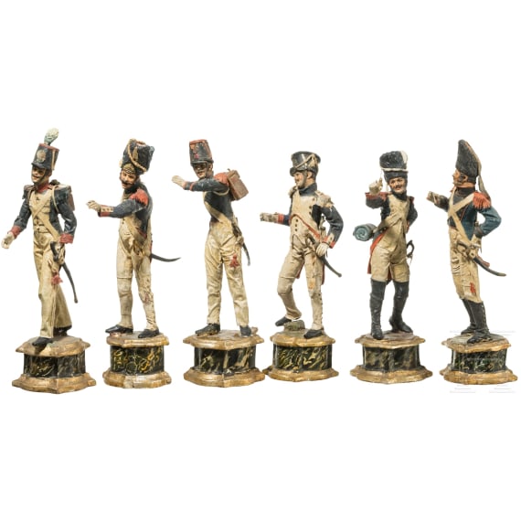 Sechs Uniformfiguren der franz&ouml;sischen Infanterie, 1. H&auml;lfte 19. Jhdt.