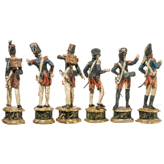 Sechs Uniformfiguren der franz&ouml;sischen Infanterie, 1. H&auml;lfte 19. Jhdt.