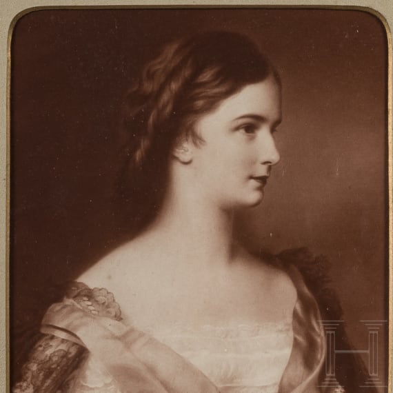 Kaiserin Elisabeth von &Ouml;sterreich - gro&szlig;formatige Portraitaufnahme der jugendlichen Kaiserin nach dem Franz-Schrotzberg-Gem&auml;lde, um 1860