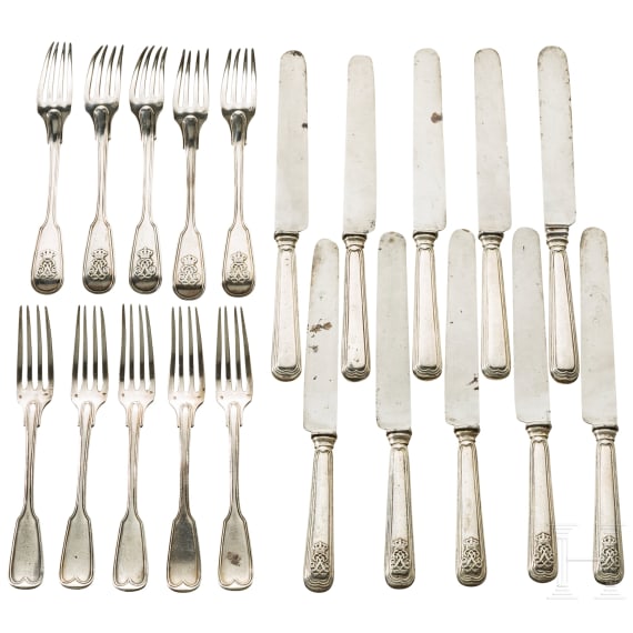 King Luis I of Portugal (1838 - 1889) - 20 pieces of cutlery from the royal silverware, circa 1860 - 1870