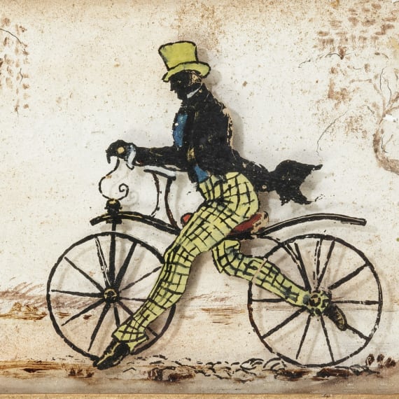 Karl Freiherr von Drais (1785 - 1851) - h&ouml;lzernes Speichenrad einer Draisine, um 1825