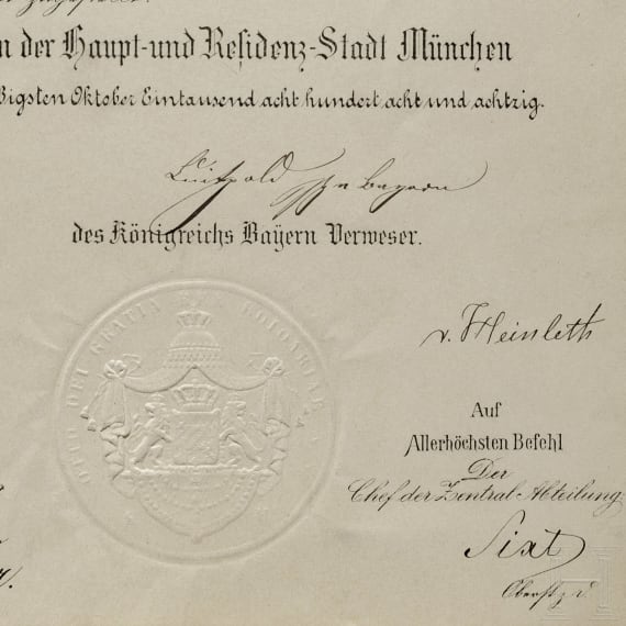 Karl Theodor von Sauer, Fl&uuml;geladjutant von K&ouml;nig Ludwig II. - Patent zum Generallieutenant, datiert 1888