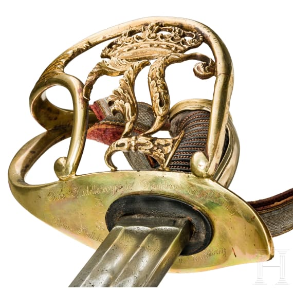 Pallasch M 1825 für Offiziere der Kürassiere als Geschenk-Anfertigung für Ludwig Freiherr von Würtzburg, datiert 1868