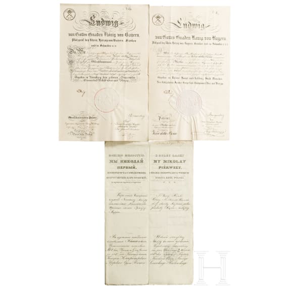 Carl Askan Graf Verri della Bosia (1790 - 1878) - Patente, Verleihungsurkunde und Dokumente