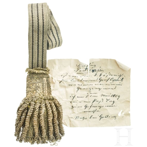 Portepee mit Notiz der Erbeutung, &Ouml;sterreich, datiert 1809