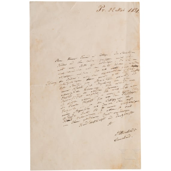 Alexander von Humboldt (1769 - 1859) - eigenhändig verfasster und signierter Brief vom 22.04.1858