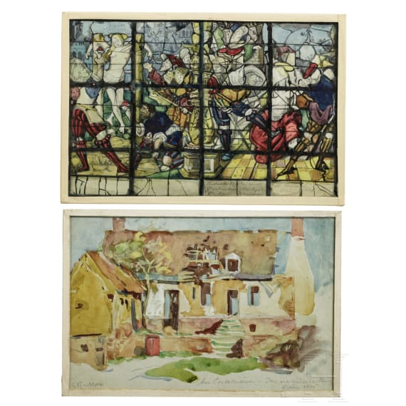 Georg Rudolph - Sammlung 31 Originalaquarelle und -zeichnungen aus dem 1. Weltkrieg sowie Ausweis