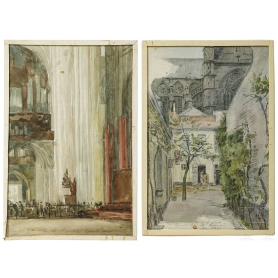 Georg Rudolph - Sammlung 31 Originalaquarelle und -zeichnungen aus dem 1. Weltkrieg sowie Ausweis