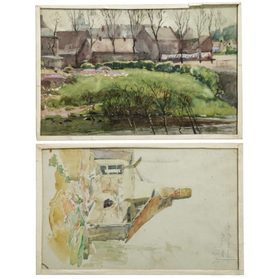 Georg Rudolph - Sammlung 31 Originalaquarelle und -zeichnungen aus dem 1. Weltkrieg sowie Ausweis