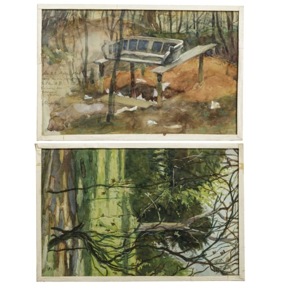 Georg Rudolph - Sammlung 31 Originalaquarelle und -zeichnungen aus dem 1. Weltkrieg sowie Ausweis