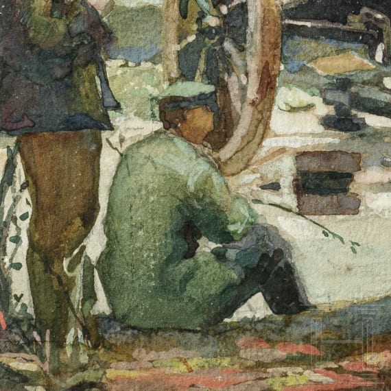 Georg Rudolph - Sammlung 31 Originalaquarelle und -zeichnungen aus dem 1. Weltkrieg sowie Ausweis