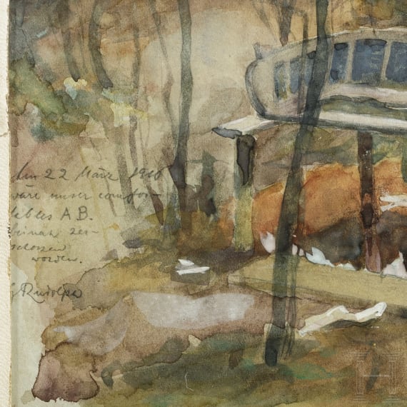 Georg Rudolph - Sammlung 31 Originalaquarelle und -zeichnungen aus dem 1. Weltkrieg sowie Ausweis