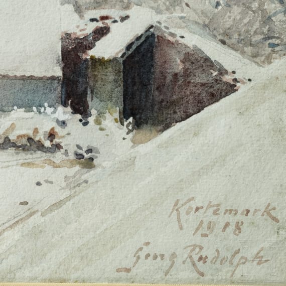 Georg Rudolph - Sammlung 31 Originalaquarelle und -zeichnungen aus dem 1. Weltkrieg sowie Ausweis