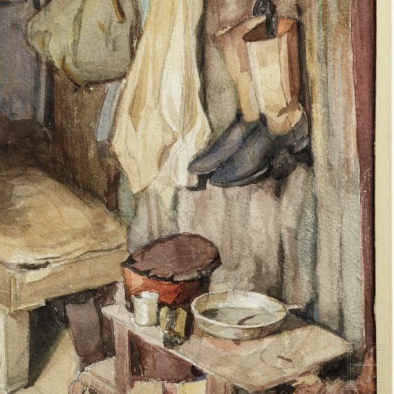 Georg Rudolph - Sammlung 31 Originalaquarelle und -zeichnungen aus dem 1. Weltkrieg sowie Ausweis