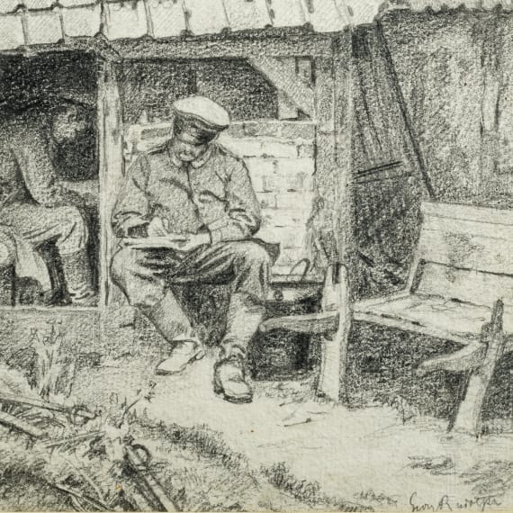 Georg Rudolph - Sammlung 31 Originalaquarelle und -zeichnungen aus dem 1. Weltkrieg sowie Ausweis